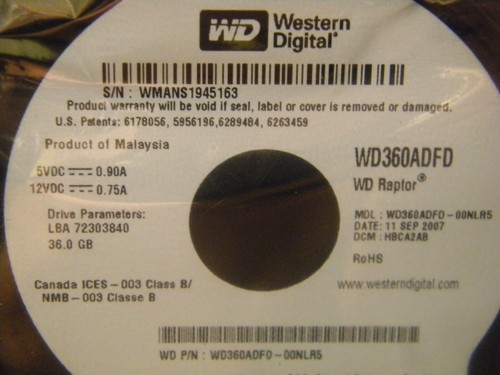 2 NEW Western Digital Raptor WD360ADFD 36GB 10000RPM 16MB Cache SATA 3.5'' Inch - Picture 5 of 7