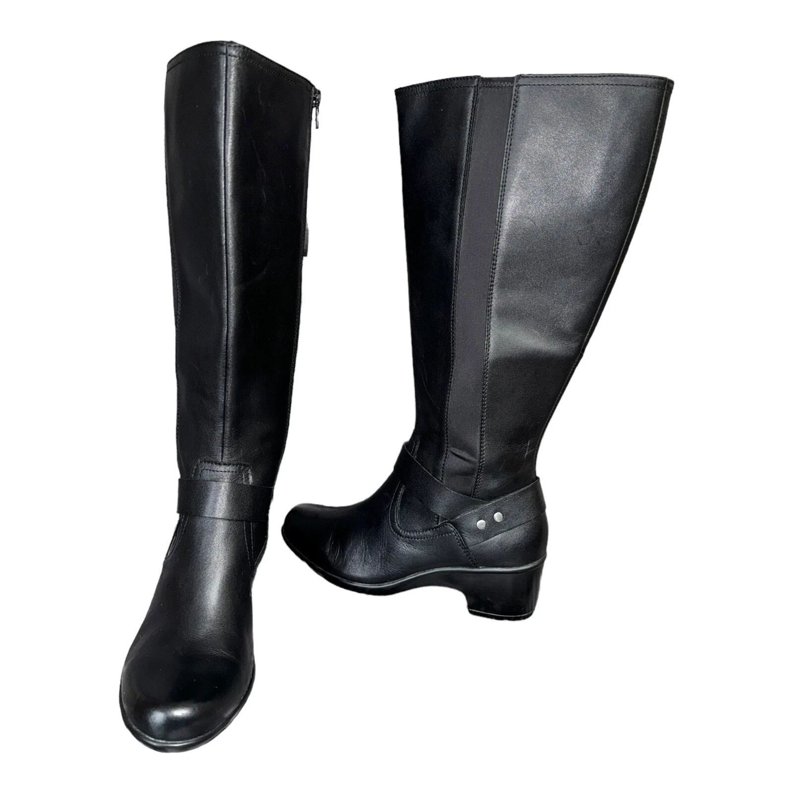 CLARKS COLLECTION SOFT CUSHION BLACK TALL BOOTS WOMENS ZIP SIDE SZ 7.5