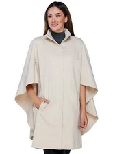 H BY HALSTON Size S Zip Front Knee Length Cape Coat SAND DUNE