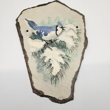 Blue Jay Bird Hand Painting on Slate 10 Inches Tall 1992 Signed L. Smith