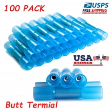 100PCS Blue 16-14 AWG Seal Heat Shrink Crimp Terminals Kit Butt Wire Connectors