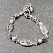 Beaded Charm Bracelet Silver Tone Heart Statement Retro Modernist Boho 7.25"