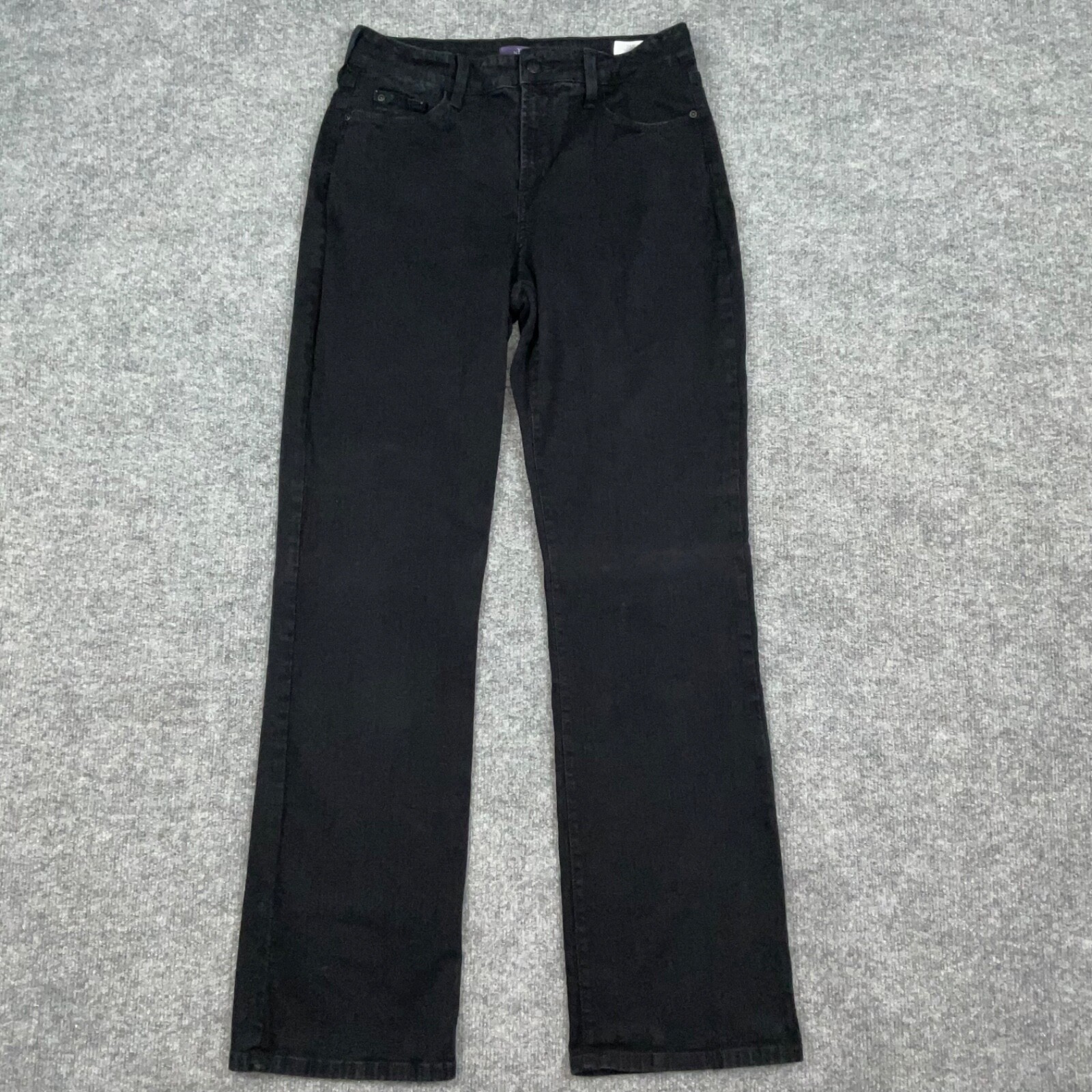 NYDJ Jeans Womens Size 10 BOOTCUT Black Denim Beaded Pockets lift tuck