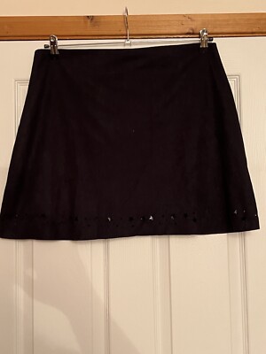 EMP BLACK FAUX SUEDE SKIRT UK XL CUT-OUT STARS LINED BNIB STARDUST UK