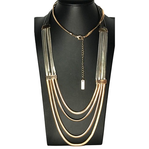 Steve Madden Herringbone Chain Necklace Multi Strand Gold Tone Silver Tone Black - 第 1/5 張圖片