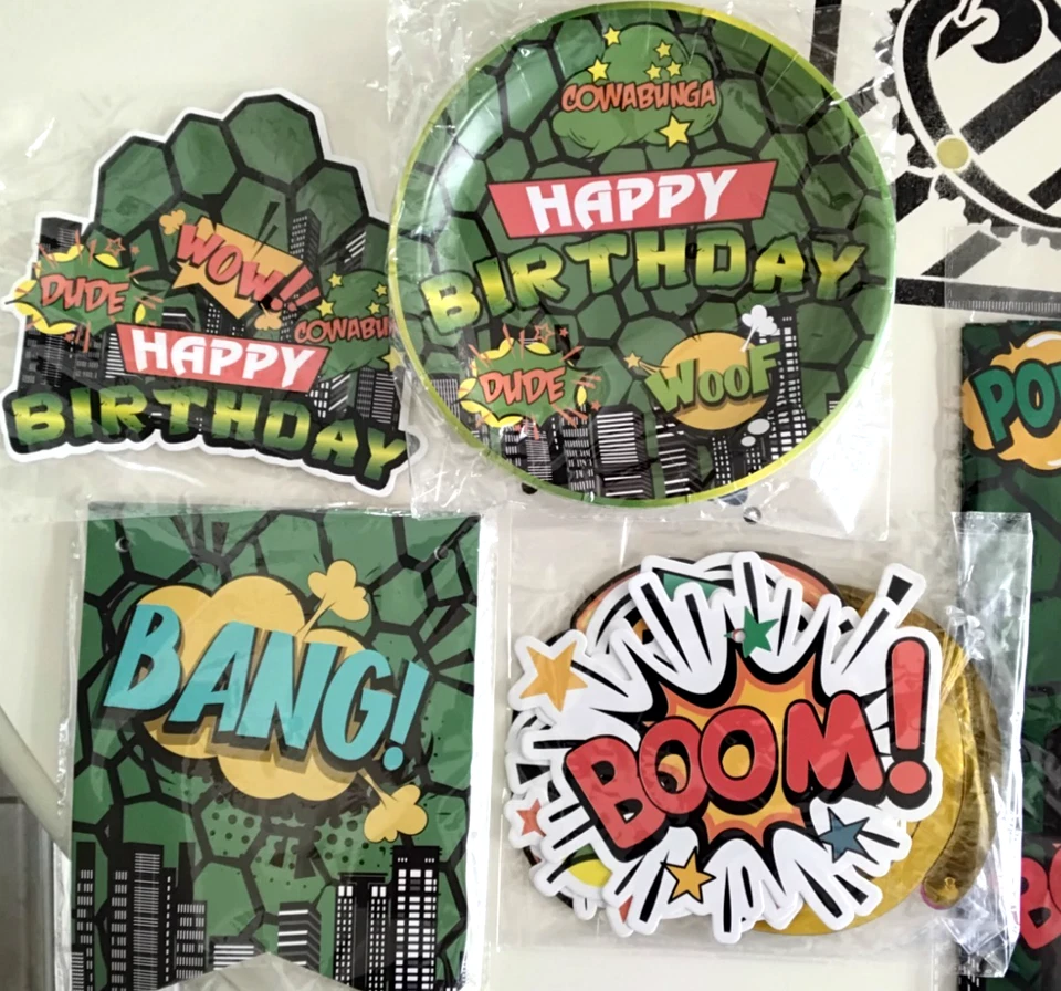 Tortugas Verdes Cumpleaños Fiesta Suministros Mantel Platos Servilletas Extras Ninja Foto 4 de 4