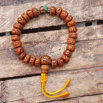 Bracelet 5 Mukhi Rudraksha marron naturel vieilli avec perle de laiton en pie... - Photo 1/4