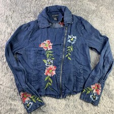 Chelsea & Theodore Jacket Womens 6 Floral Light Denim Zip Art Eclectic Unique