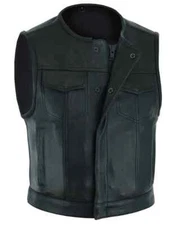 Drop Zone Mens Motorcycle Riding Genuine Leather  concealed carry Vest Black