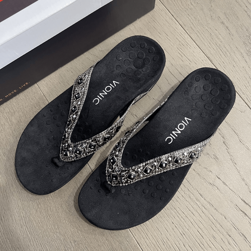 RESERVED Vionic Rest Floriana Toe Post Sandals Grey Snake VW4401 Women's US 9 - Picture 3 of 9