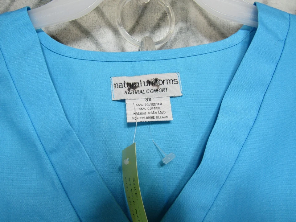 New Natural Uniforms Scrub Top Size 3X Blue V Neck Short Sleeve Pockets Career - Image 2 of 4