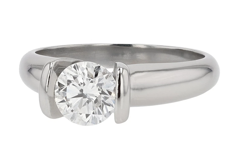 Anillo conjunto solitario de tensión de diamantes de 1 quilate certificado por Scott Kay IGI Foto 4 de 4