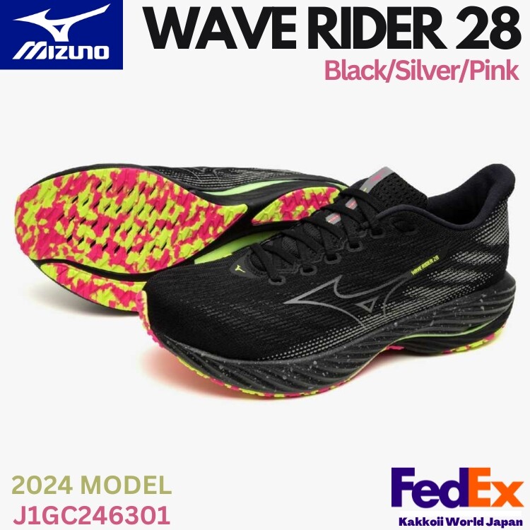 Mizuno Running Shoes Wave Rider 28 Black/Silver/Pink J1GC2463 01