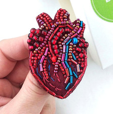Bead Embroidery Kit, Heart Brooch, DIY Beaded Anatomical Heart, Medical Brooch