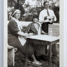 Vintage Photo Man Holding Uneeda Biscuit Box Revere Sugar Soda Bottles Snapshot