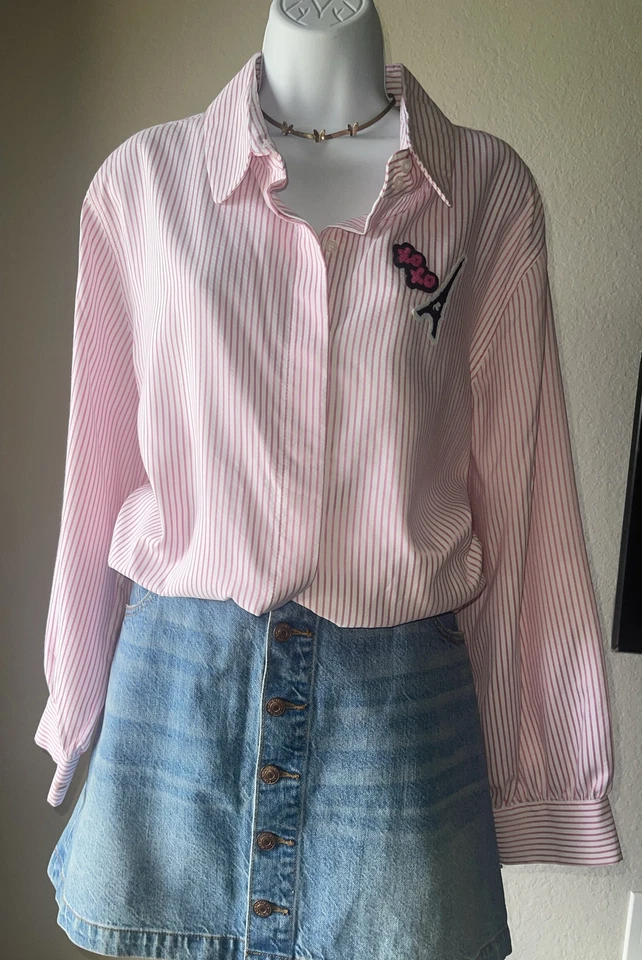 Camisa Karl Lagerfeld Paris Edición Limitada Rosa Rayas Mujer Talla XL NUEVA CON ETIQUETAS. Foto 4 de 4