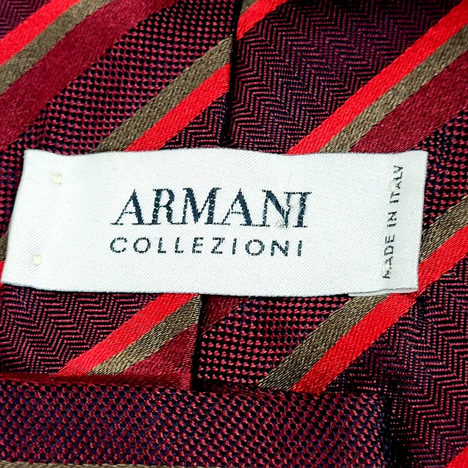 Armani Made In Italy Men's 100% Silk Neck Tie Diagonally Striped 3.5 in x 60 in - Image 4 of 4