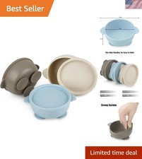 3 Pack Baby Suction Bowls with Lids Leak-Proof Stay Put Silicone Food Bowl f...