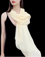 100% Silk Scarf Women neckerchief Shawl Wrap solid color beige yellow MY115-15
