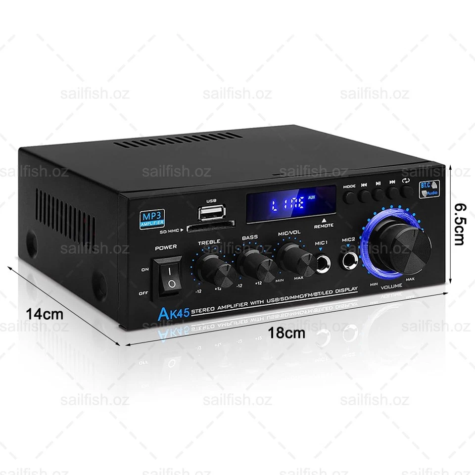 600W 2 Channel Bluetooth Mini HIFI Power Amplifier Audio Stereo Amp Home Car FM - image 2 of 4