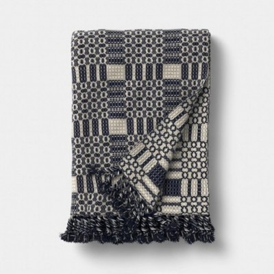 Geo Woven Throw with Tassel Fringe Throw Blanket Blue/Neutral