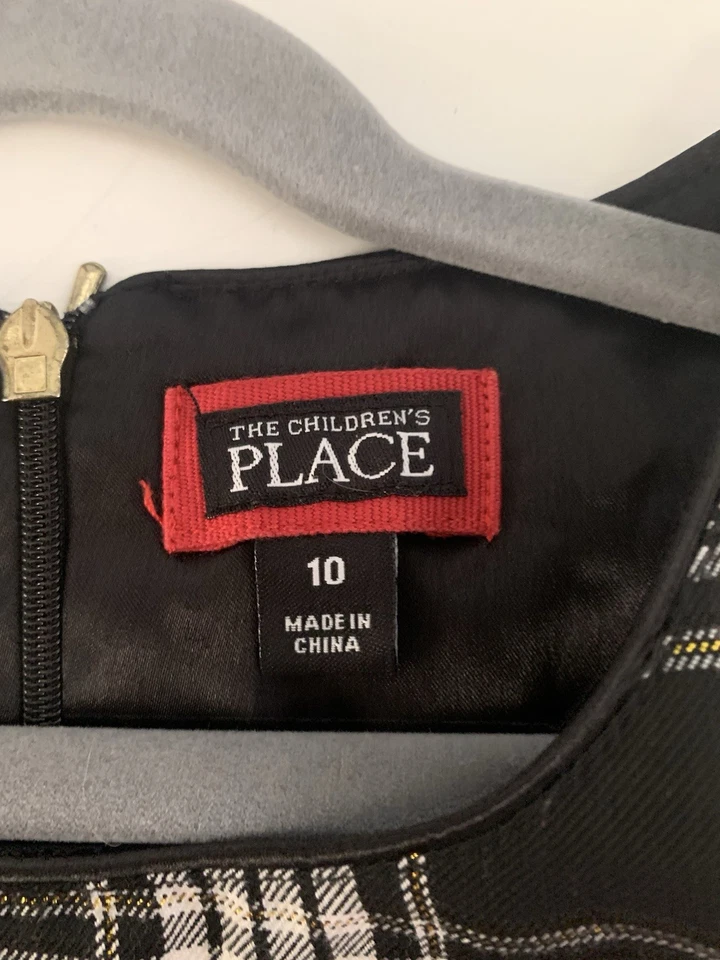 Vestido de fiesta a cuadros The Children's Place talla 10 negro blanco cintura caída Foto 4 de 4