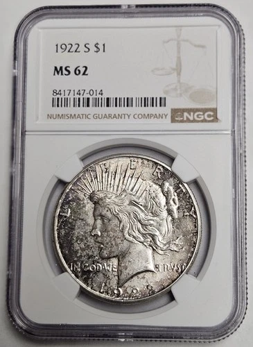 1922 S San Francisco Mint Peace Silver Dollar NGC MS 62