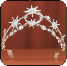 Star Moon Crown Silver Bride Wedding Headband Rhinestone Tiara Goddess Headpiece