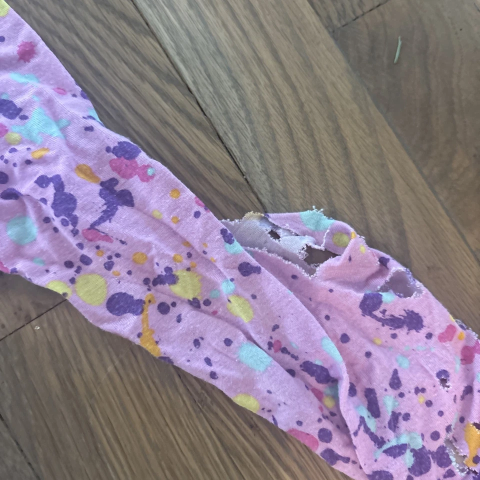 Little Sleepies Crafting Remnants Fabric Damaged Pajamas Set Pink Paint Splatter - Image 2 of 4