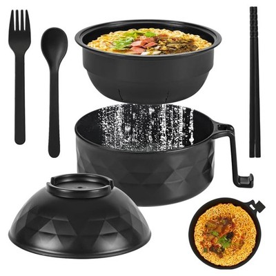 Ramen Schüssel Set - Mikrowellensicherer Kunststoff mit Deckel und Griff