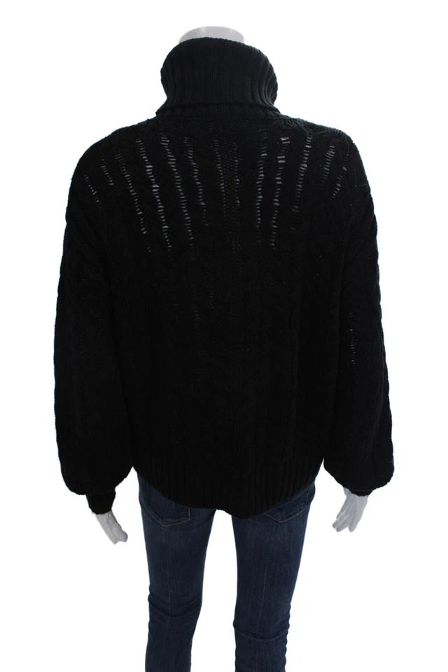 Suéter feminino Line malha cabo gola alta preto algodão orgânico tamanho médio - Imagem 3 de 4