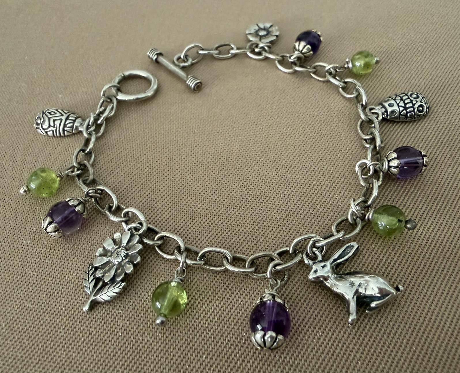 Sterling Silver Easter Spring Rabbit Charm Bracel… - image 1