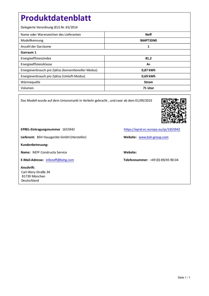 NEFF Dampfbackofen B64FT33N0 60cm Edelstahl Slide&Hide A+ Home Connect 71L - Bild 3 von 4