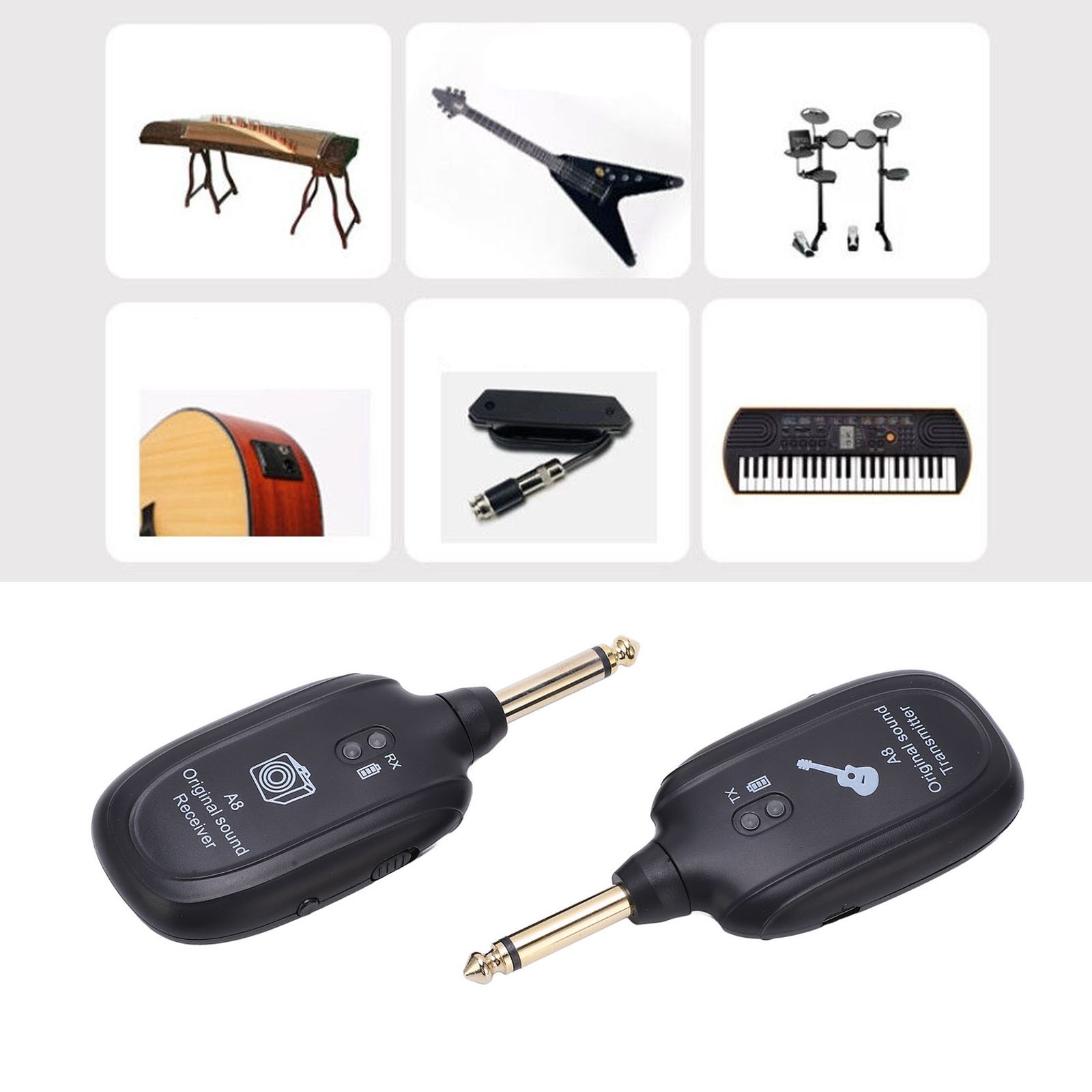 Wireless Guitar System Receiver Transmitter Rechargeable Pickup Accessory Set