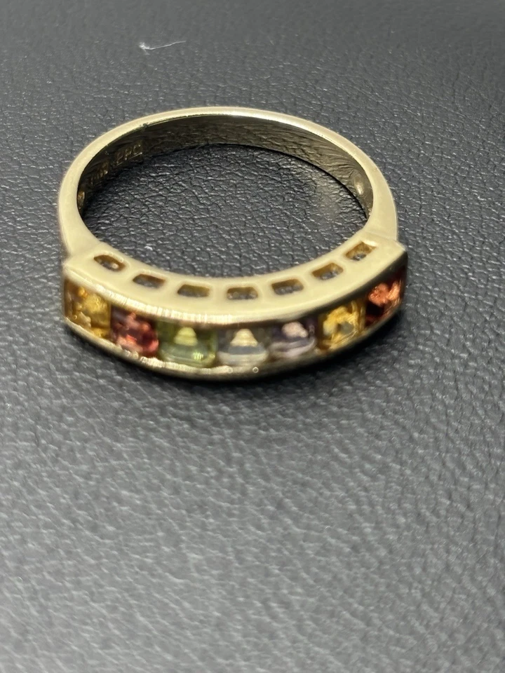 14K YELLOW GOLD MULTI COLOR GEMSTONE RING BAND SIZE 6 2.69g VINTAGE - Image 2 of 4