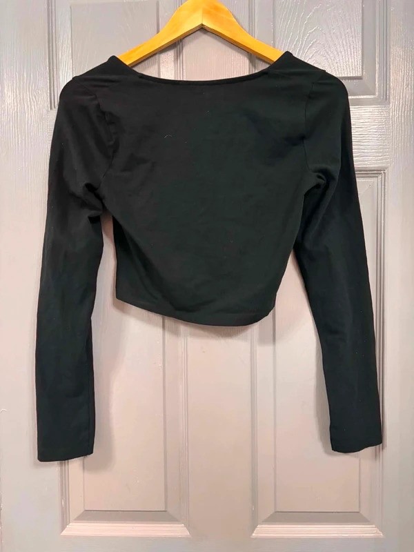 ASOS Design Black Square Neck Long Sleeve Crop Top Size 12 image 2