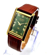 Vintage Seiko slim Men's Roman Dial Wrist watch -Leather Strap