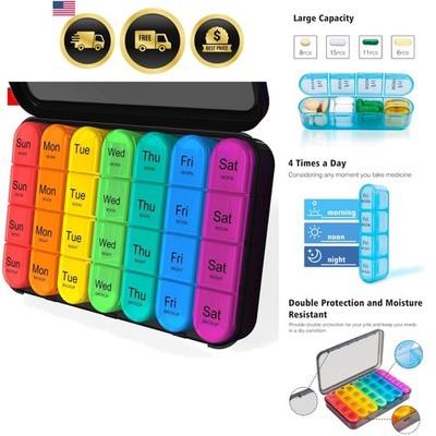 Pill Organizer 4 Times a Day - Pill Box 7 Day, Large Weekly Medicine Pill Org...
