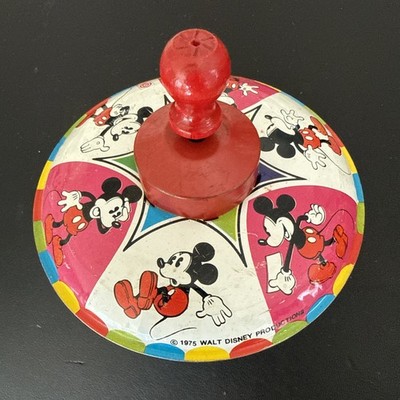 Vintage 1975 Metal Tin Disney Spinner Top Child Toy Mickey Mouse Made in the USA
