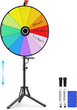 24 Inch Prize Wheel, Adjustable 55"-61" Height Spinning Wheel for Prizes, Storab
