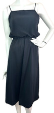 70s Midi Jersey Dress Size Small Black Plisse Top Spaghetti Straps USA EUC
