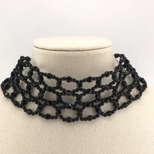 Black Choker Necklace Woven Beaded Gothic Punk  Christmas Victoriana Y2K Boho