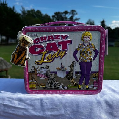 Crazy Cat Lady Lunch Box Archie McPhee Gag w/Keychain & Sticker NWT