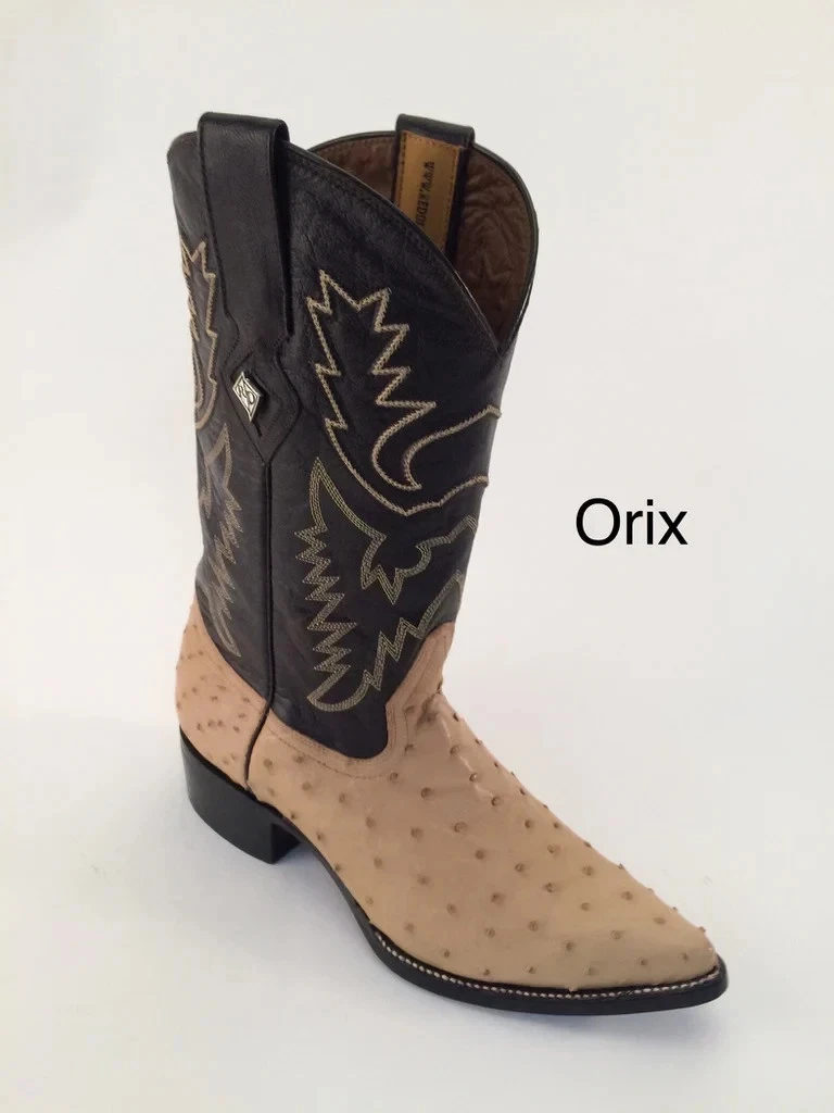 Genuine Exotic Full Quill Ostrich Skin J-Toe Western Cowboy Boots - Tan Orix