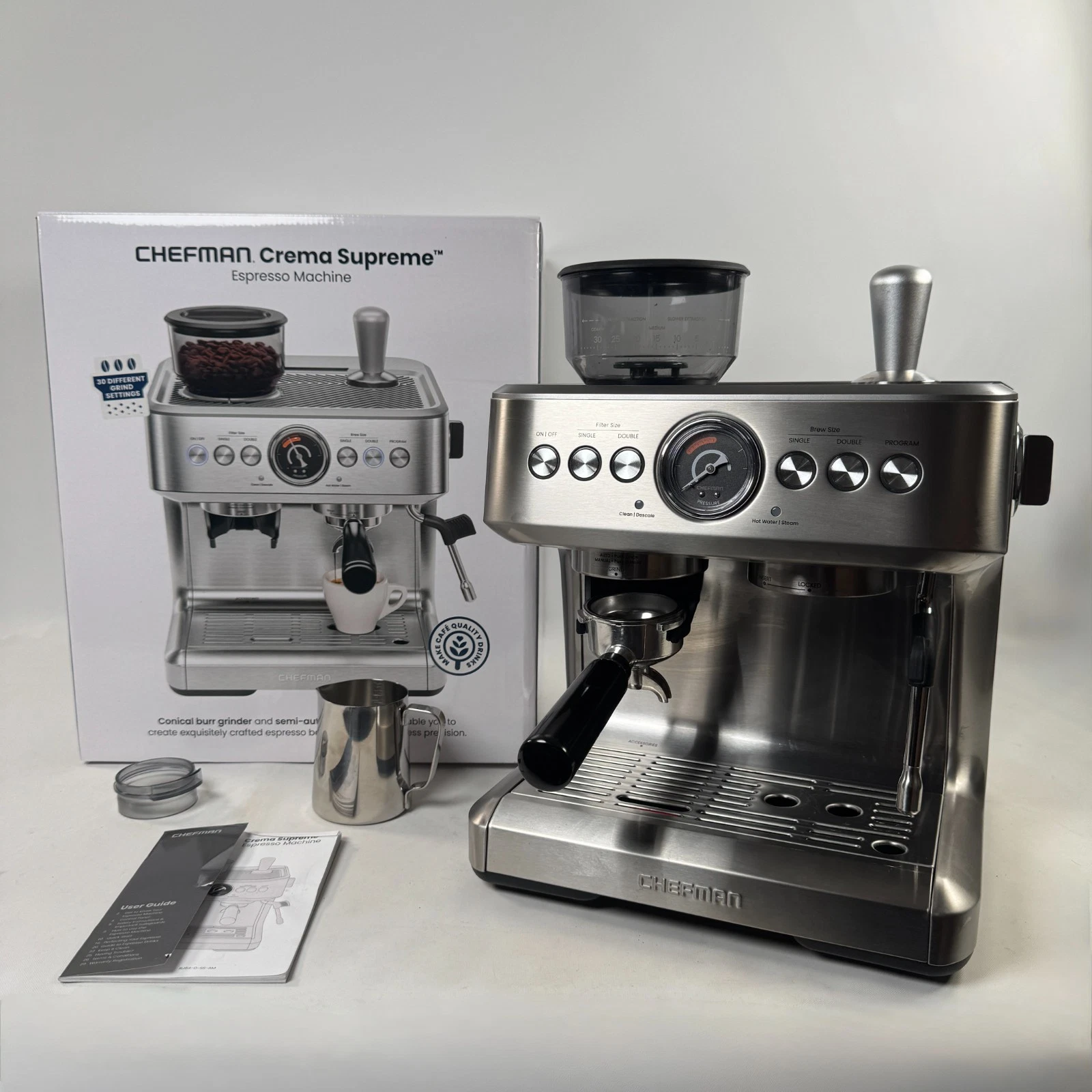 Chefman Crema Supreme 15 Bar Espresso Machine, Milk Frother (Stainless Steel)