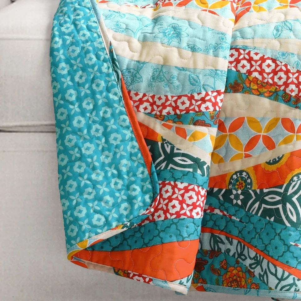 60x50 inch Turquoise Hailey Watercolor Wave Reversible Cotton Throw Blanket - Image 2 of 4