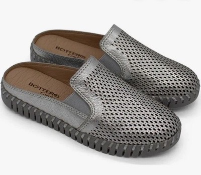 Bottero Silver Leather Mule Loafer Women's Shoes Size 10 US