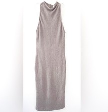 The Drop Beige Taupe Crinkle Smock Ribbed Sleeveless High Neck Midi Dress XL NWT