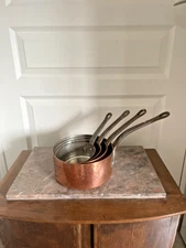 Vintage Lot Copper Tinned Cookware Hammered Kitchen Made In France