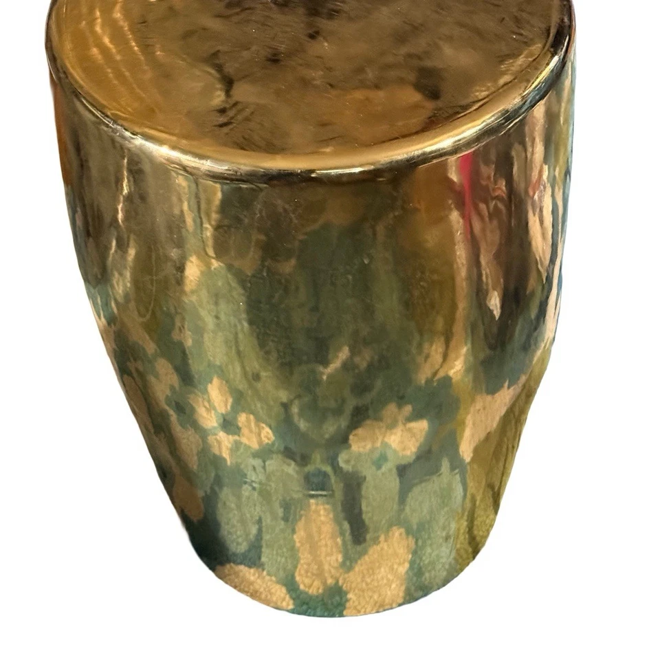 Glazed Human Face Shape Drum Stool  Decorative Ceramic Garden Statue Bronze Gold - Image 2 of 4